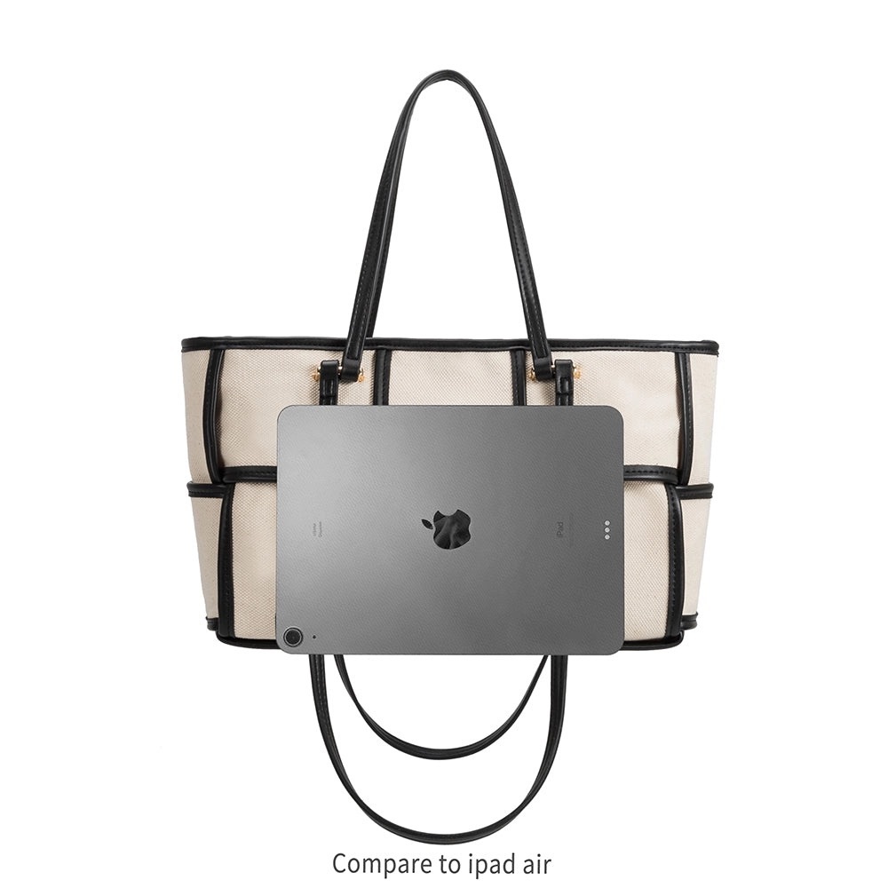 Melie Bianco Recycled Vegan Tote Bag in Tan & Cream - Picture 8 of 10
